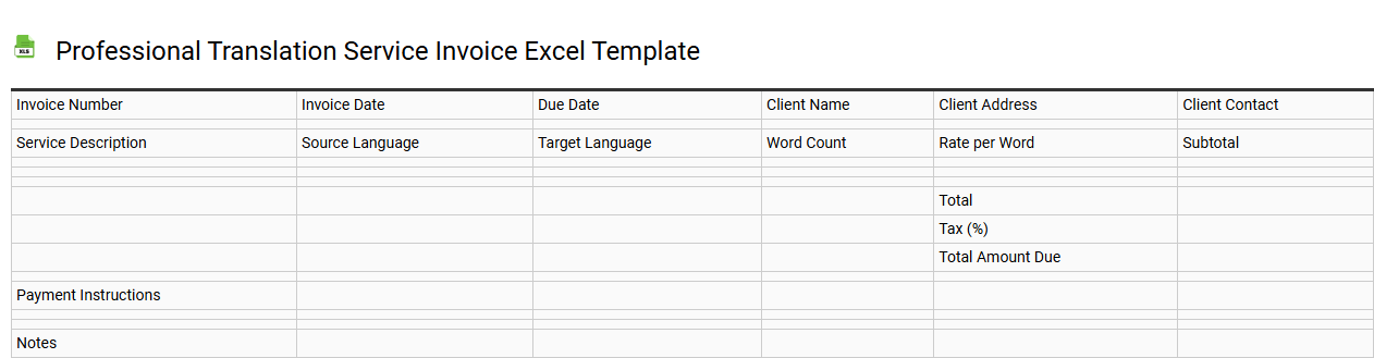 Professional translation service invoice Excel template