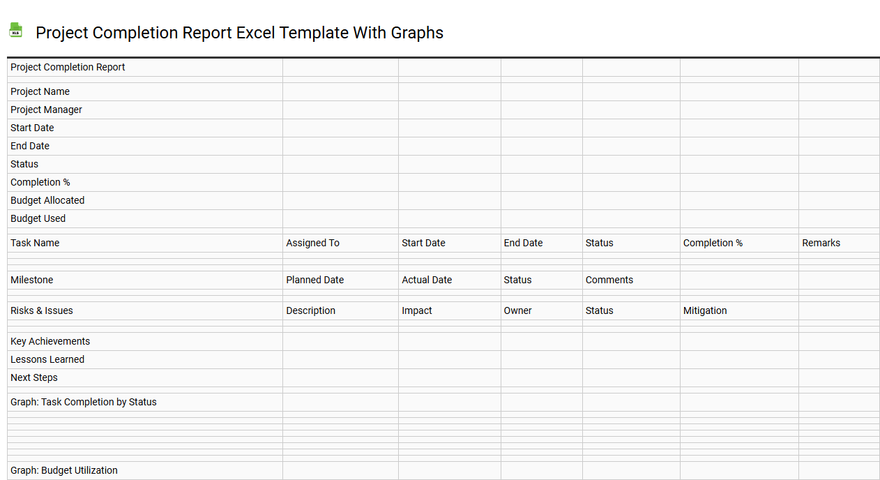 Project completion report Excel template with graphs