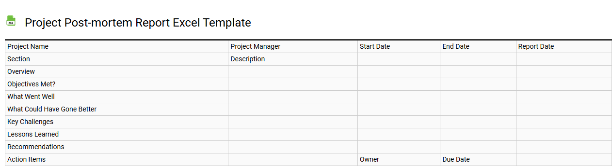 Project post-mortem report Excel template