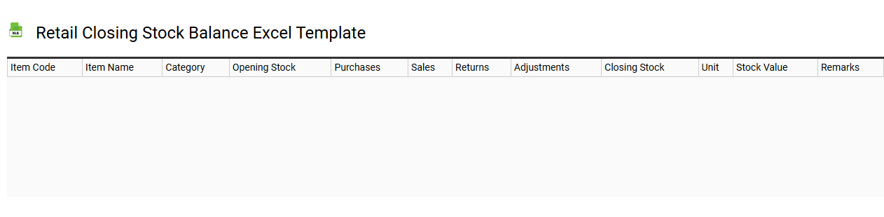 Retail closing stock balance Excel template