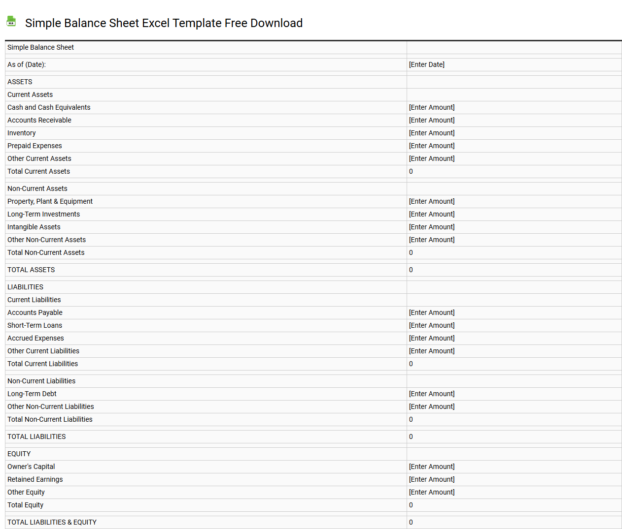 Simple balance sheet Excel template free download