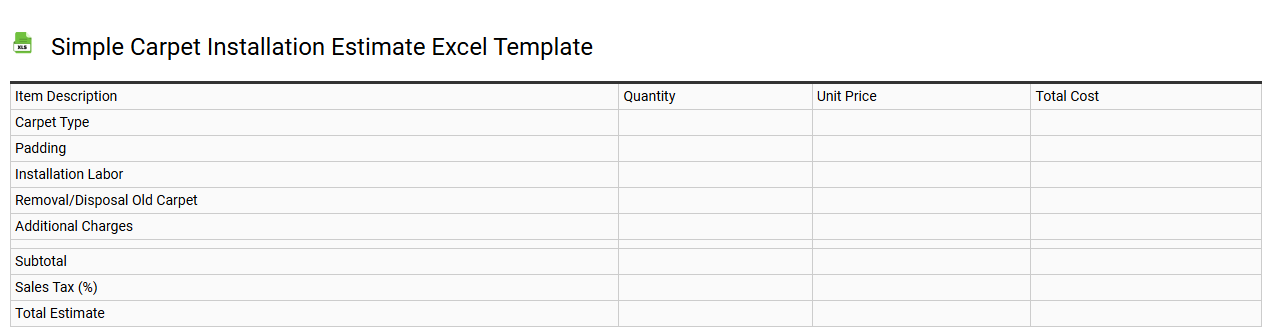 Simple carpet installation estimate Excel template