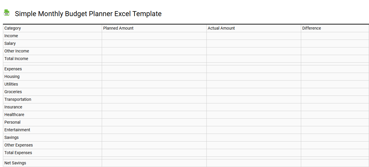 Simple monthly budget planner Excel template