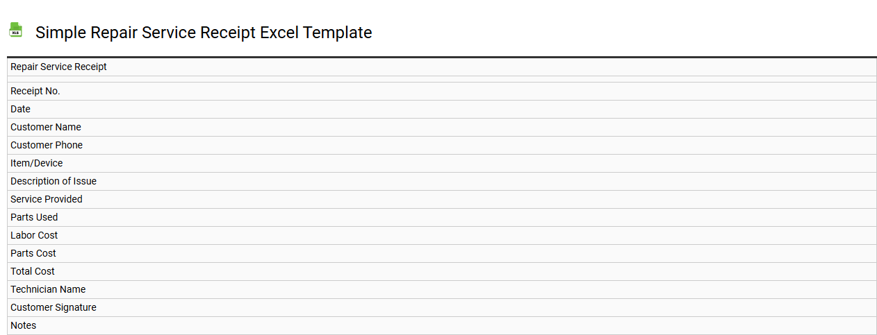 Simple repair service receipt Excel template