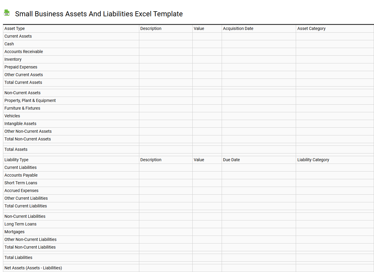 Small business assets and liabilities Excel template