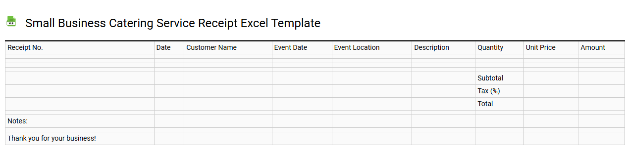 Small business catering service receipt Excel template