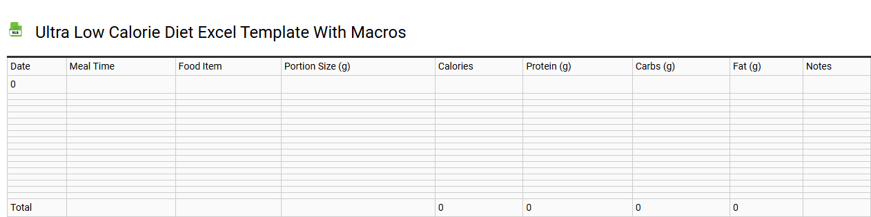 Ultra low calorie diet Excel template with macros