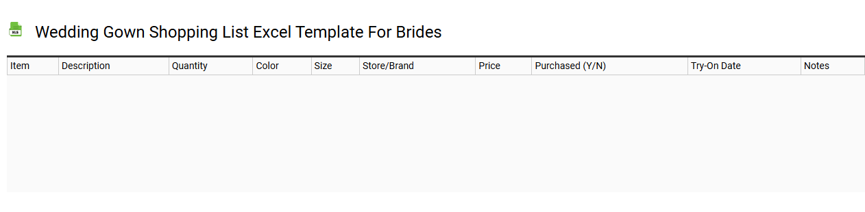 Wedding gown shopping list Excel template for brides