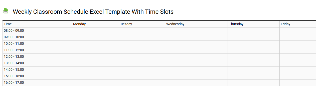 Weekly classroom schedule Excel template with time slots