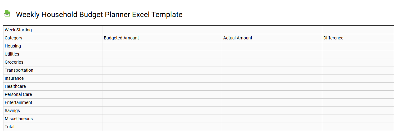 Weekly household budget planner Excel template