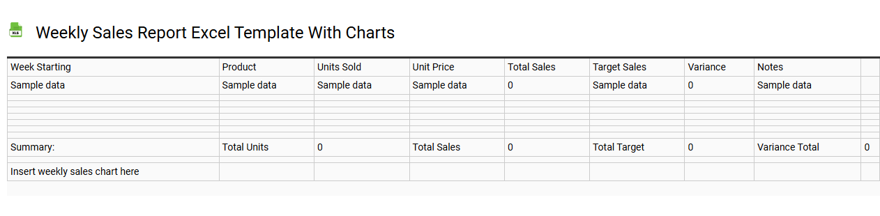 Weekly sales report Excel template with charts