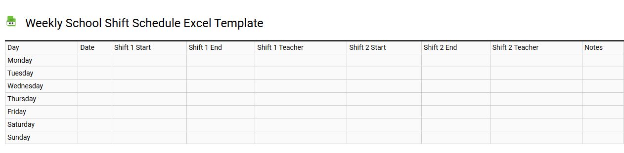Weekly school shift schedule Excel template