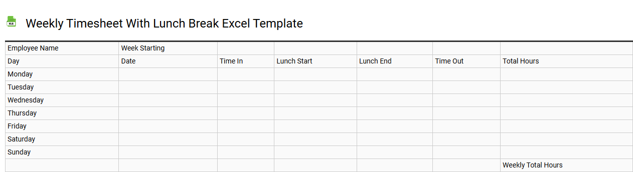 weekly timesheet with lunch break Excel template