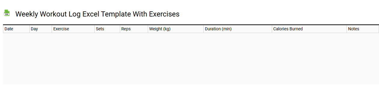 Weekly workout log Excel template with exercises