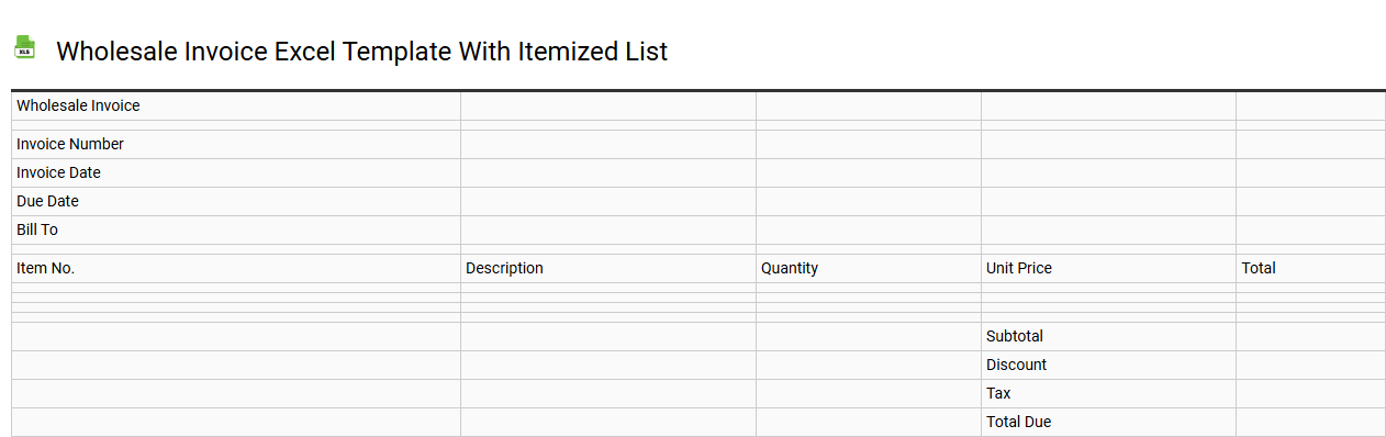 Wholesale invoice Excel template with itemized list