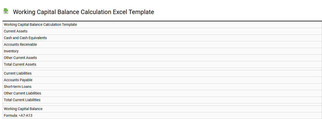 Working capital balance calculation Excel template