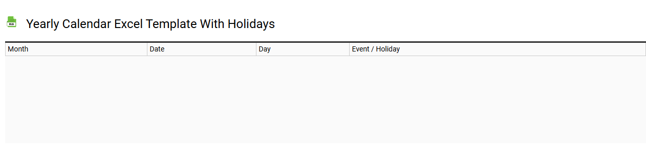 Yearly calendar Excel template with holidays