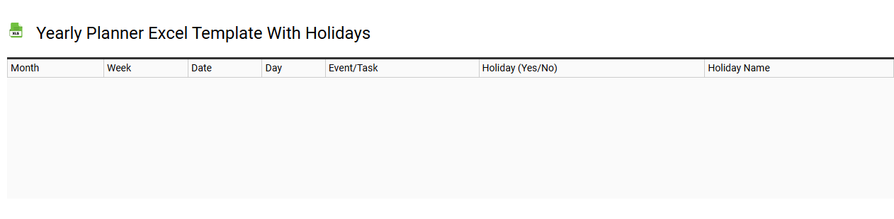 Yearly planner Excel template with holidays