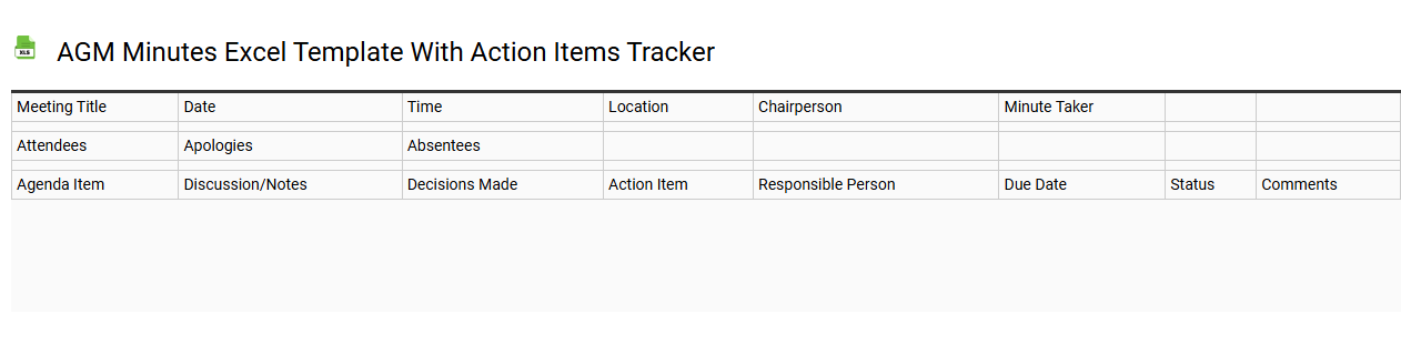 AGM minutes Excel template with action items tracker