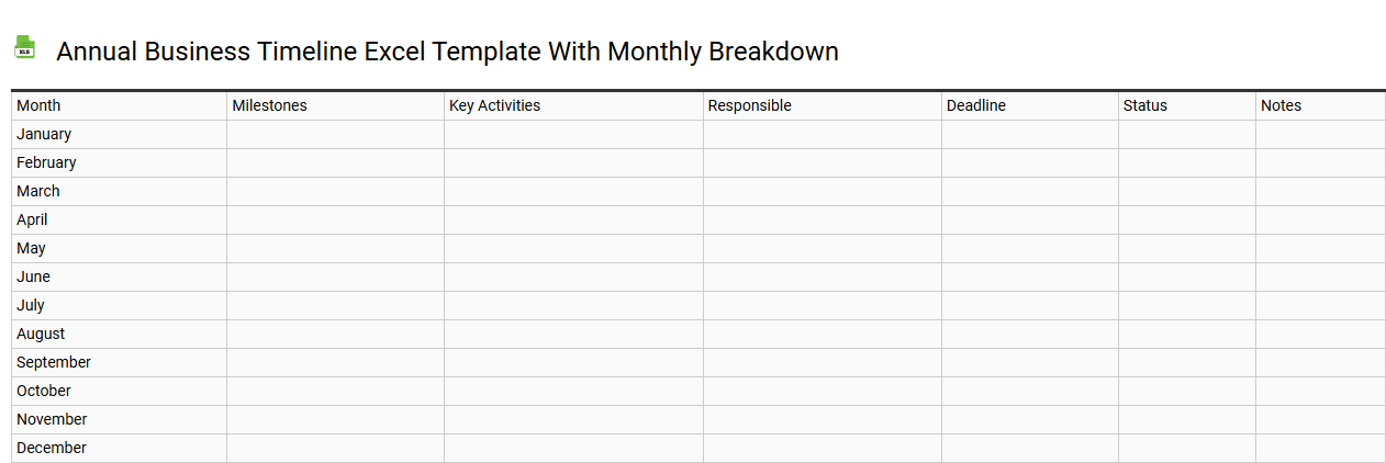 Annual business timeline Excel template with monthly breakdown