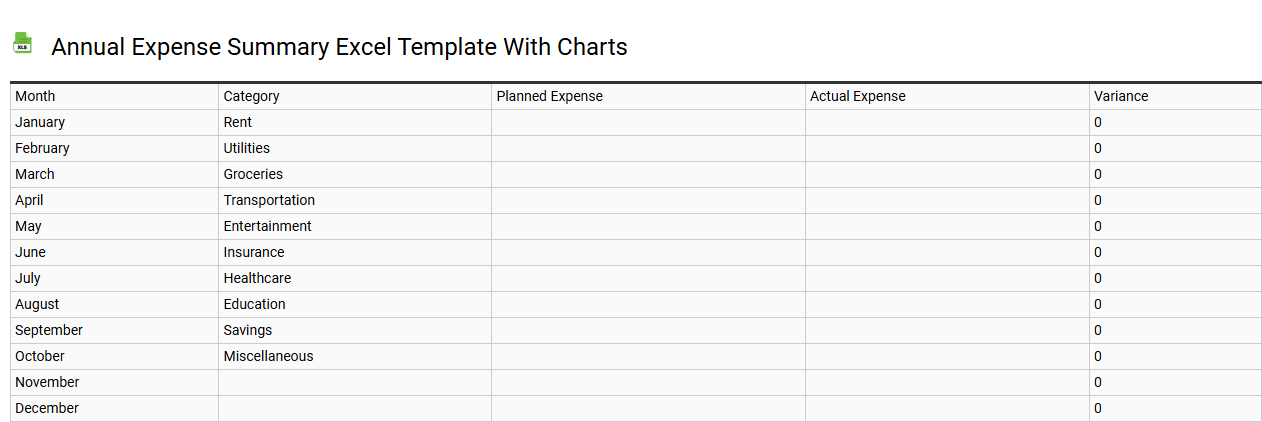 Annual expense summary Excel template with charts