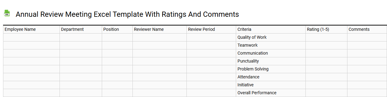 Annual review meeting Excel template with ratings and comments