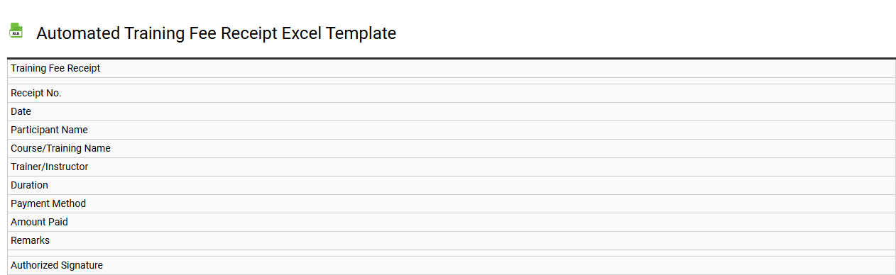 Automated training fee receipt Excel template