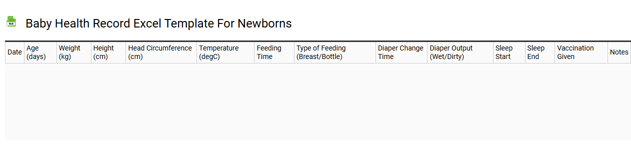 Baby health record Excel template for newborns