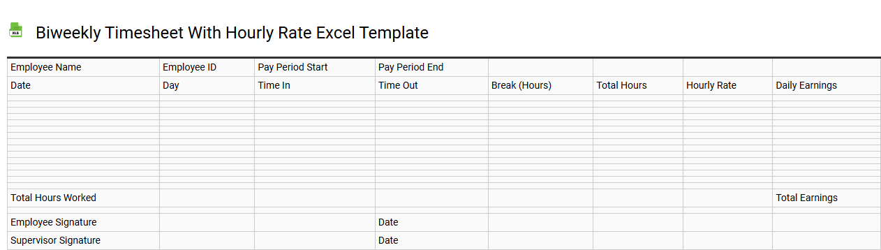 Biweekly timesheet with hourly rate Excel template