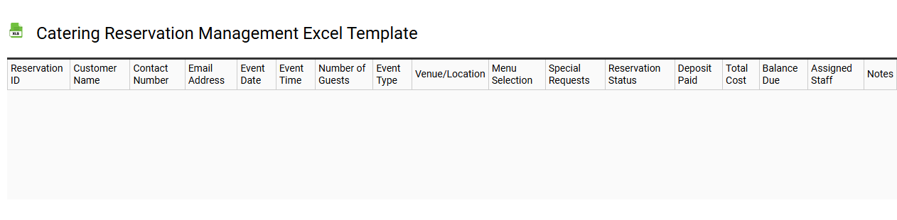 Catering reservation management Excel template