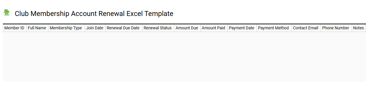 Club membership account renewal Excel template