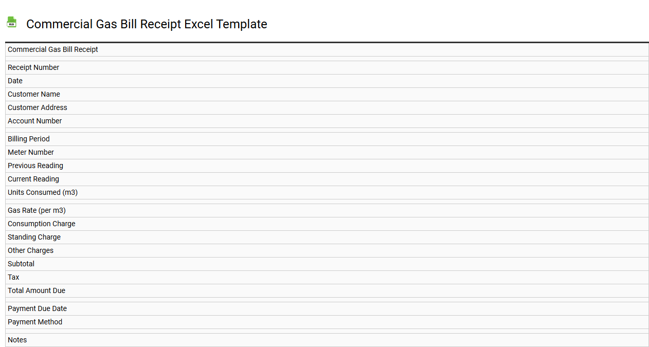 Commercial gas bill receipt Excel template