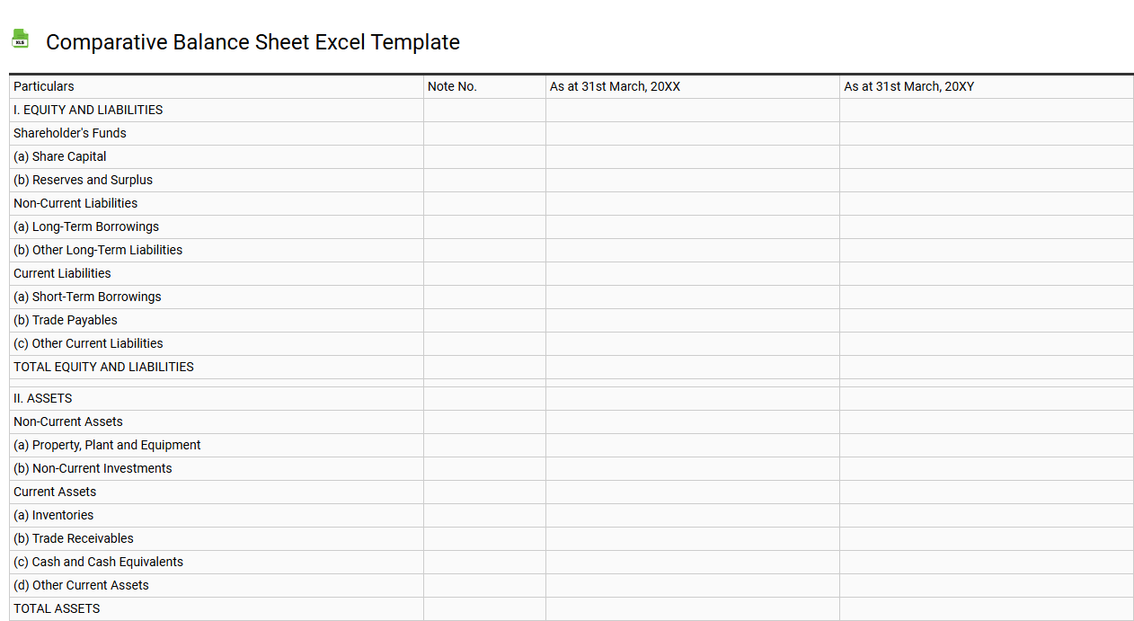 Comparative balance sheet Excel template
