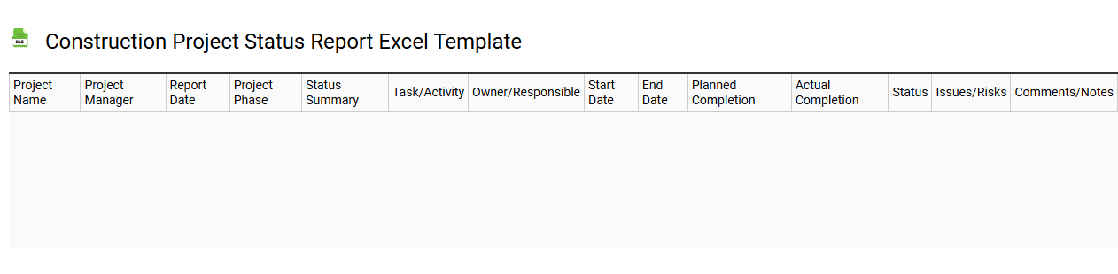Construction project status report Excel template