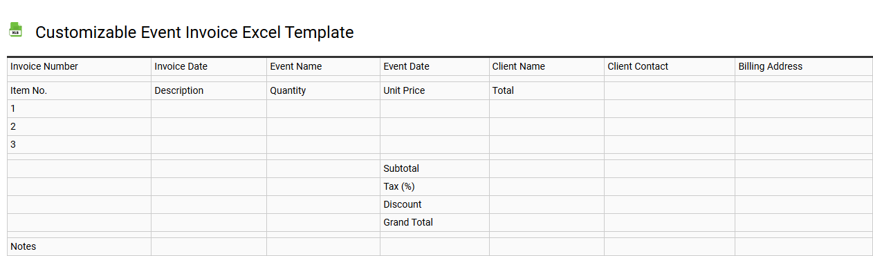 Customizable event invoice Excel template