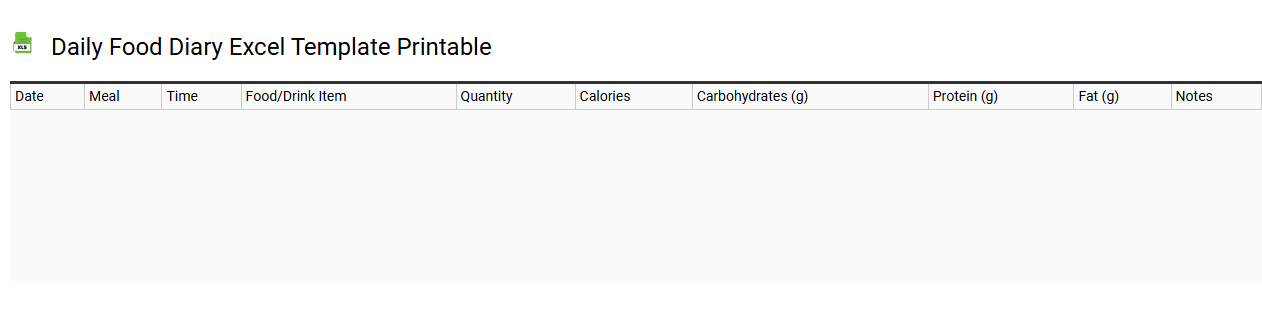 Daily food diary Excel template printable