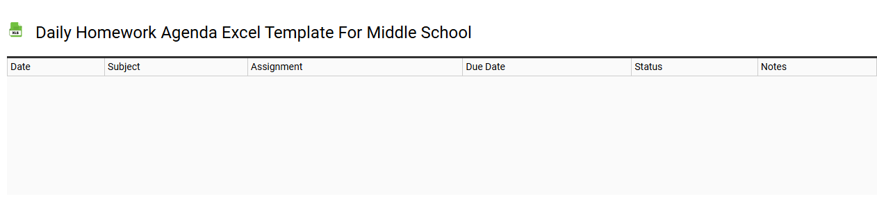 Daily homework agenda Excel template for middle school