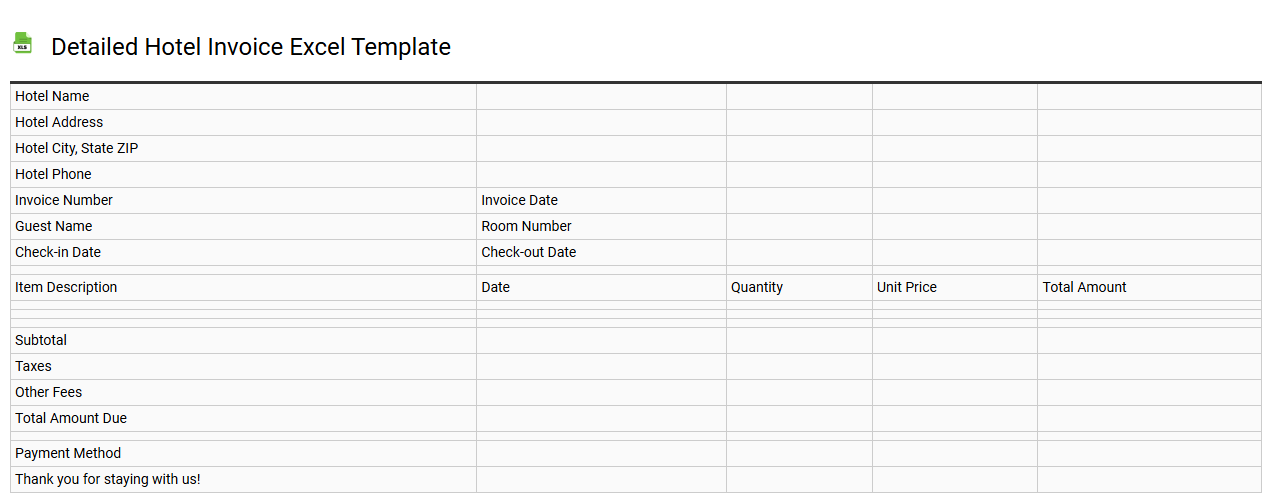 Detailed hotel invoice Excel template