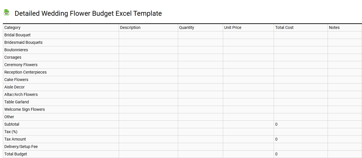 Detailed wedding flower budget Excel template