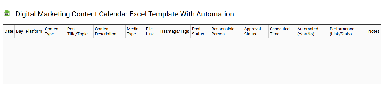 Digital marketing content calendar Excel template with automation