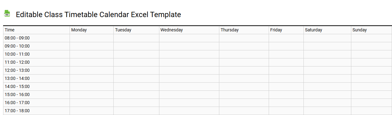 Editable class timetable calendar Excel template