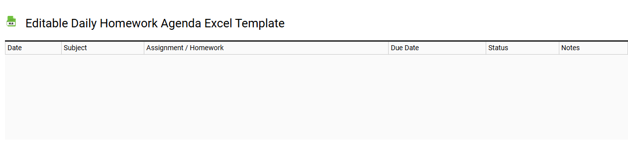 Editable daily homework agenda Excel template