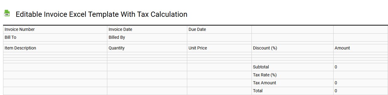 Editable invoice Excel template with tax calculation