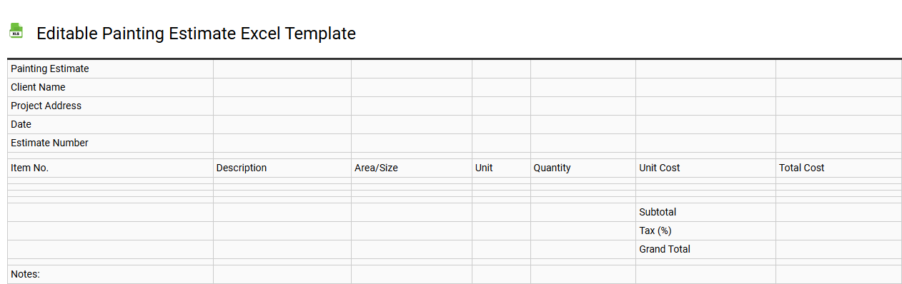 Editable painting estimate Excel template