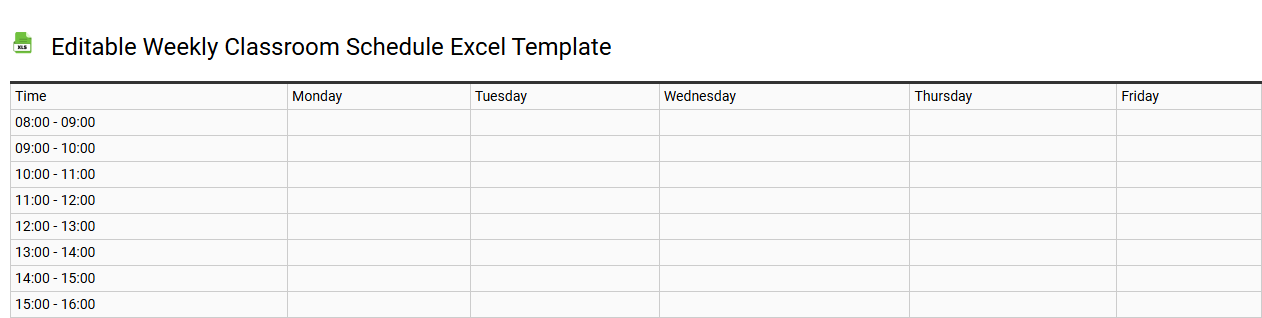 Editable weekly classroom schedule Excel template