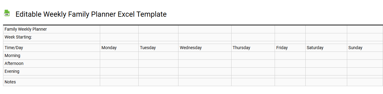 Editable weekly family planner Excel template