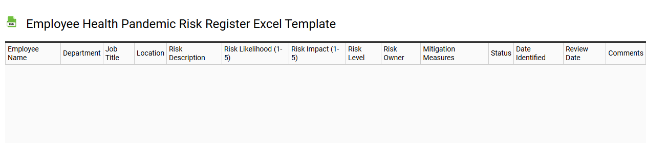 Employee health pandemic risk register Excel template