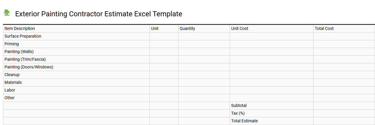 Exterior painting contractor estimate Excel template