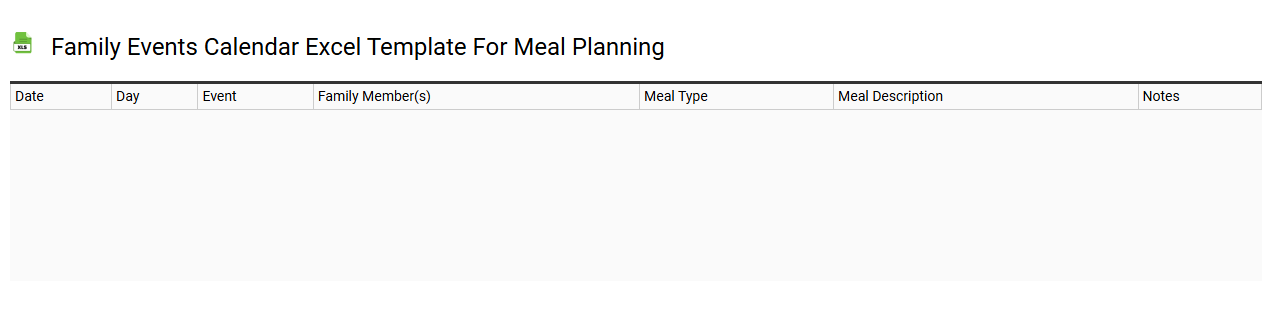 Family events calendar Excel template for meal planning