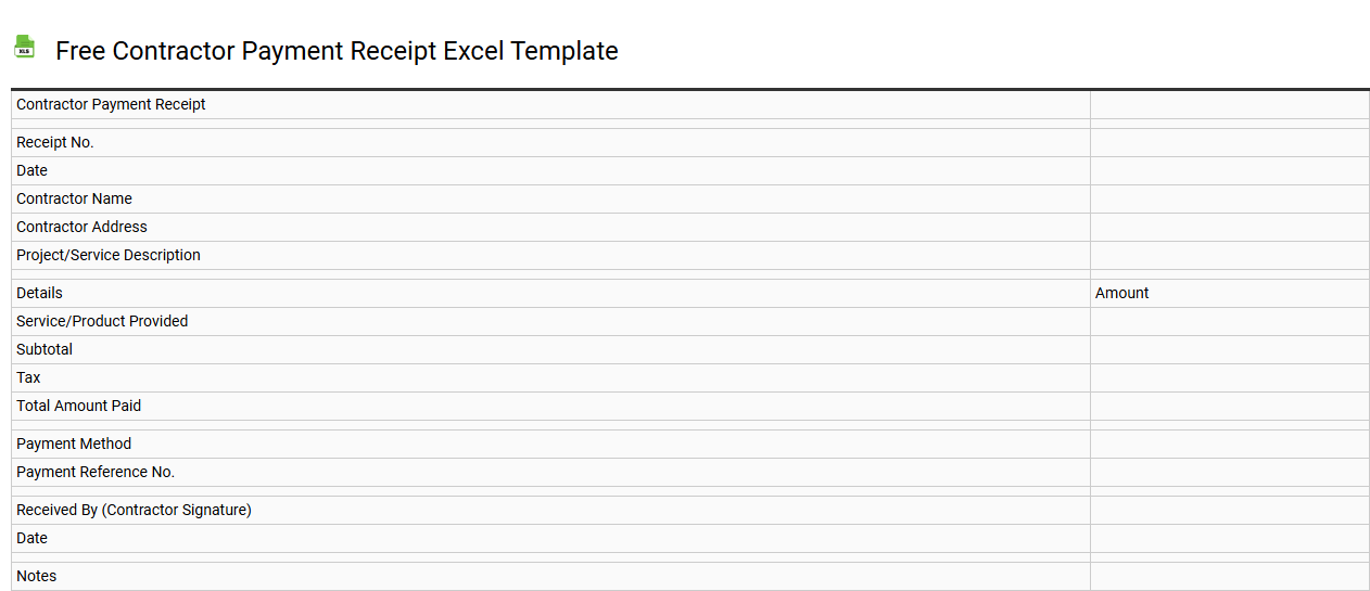 Free contractor payment receipt Excel template